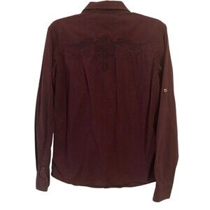 CJ Black Slim Fit Men's Purple Embroidered Cross Y2K Snap Front Shirt Small